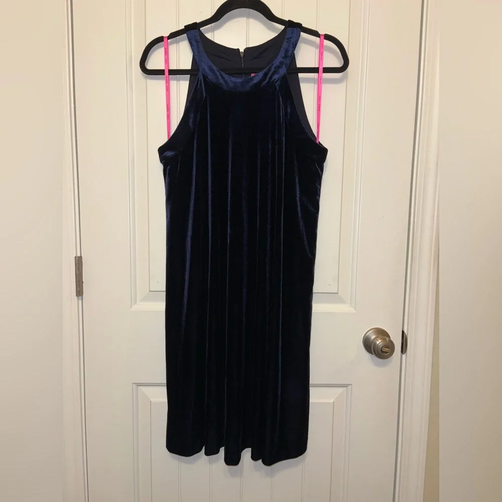 Betsey Johnson Blue Velvet Halter Swing Dress Size 10 - Picture 2 of 10